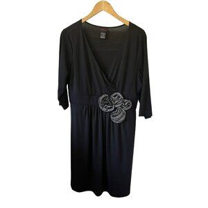 Torrid Dress Black Knee Length Long Sleeve Cross Front Floral Embellishment 2